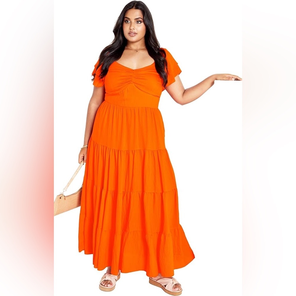 City Chic Tangerine Flutter Sleeve Maxi Dress sz 16